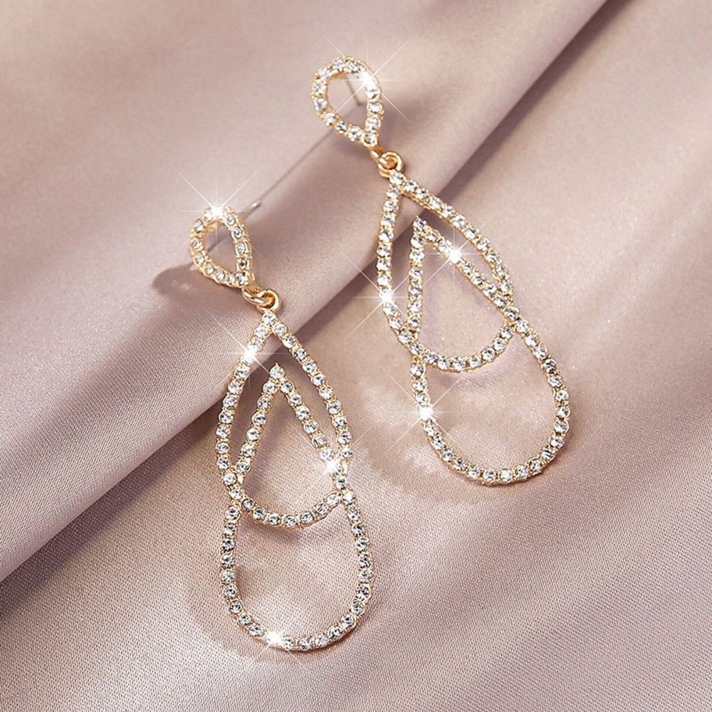 Rhinestone Double Teardrop Earrings - Picture 3 of 4